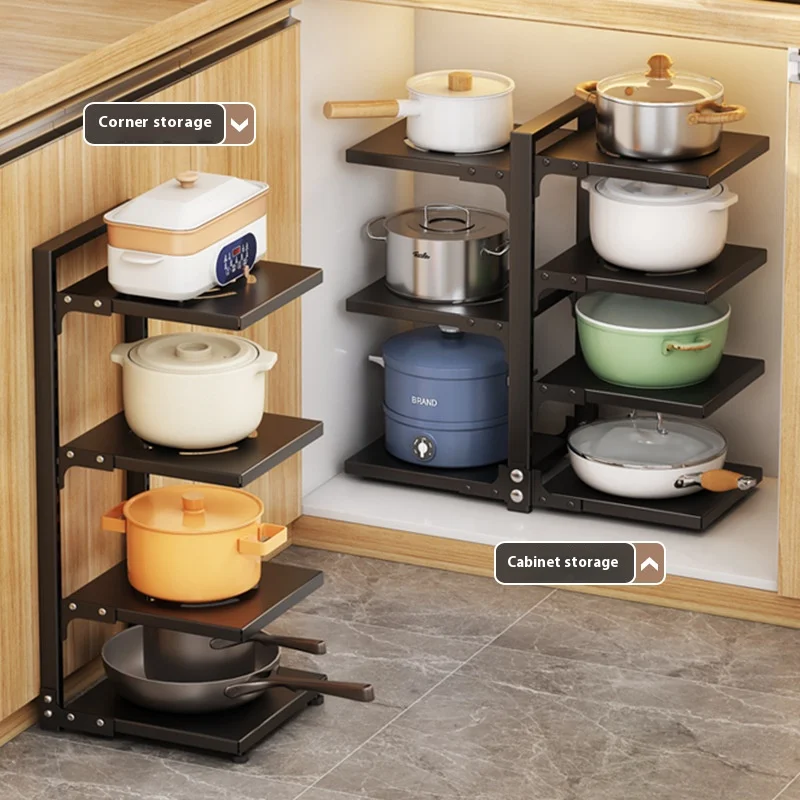 

Multi-Layer Kitchen Pot Rack – Countertop/Under-Sink Storage Shelf with Bilateral Design" Key Features Highlighted