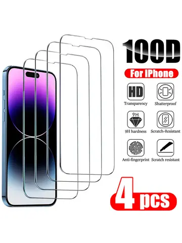 4PCS Tempered Glass for iPhone 14 Pro Max 14 Plus 14Pro Screen Protector for iPhone 13 15 12 11 Pro Max 12Mini 13 Mini Glass