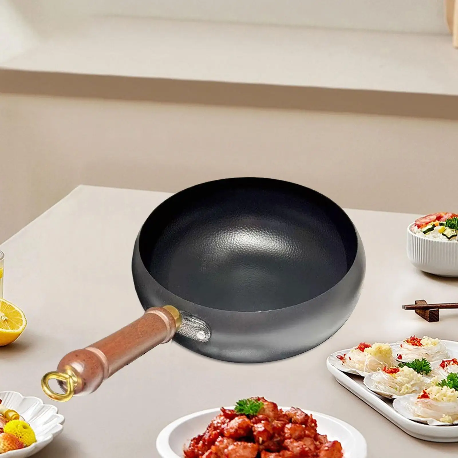 

Wok Pan Comfortable Handle No Coating Stir Fry Pan for Camping Hotel Home