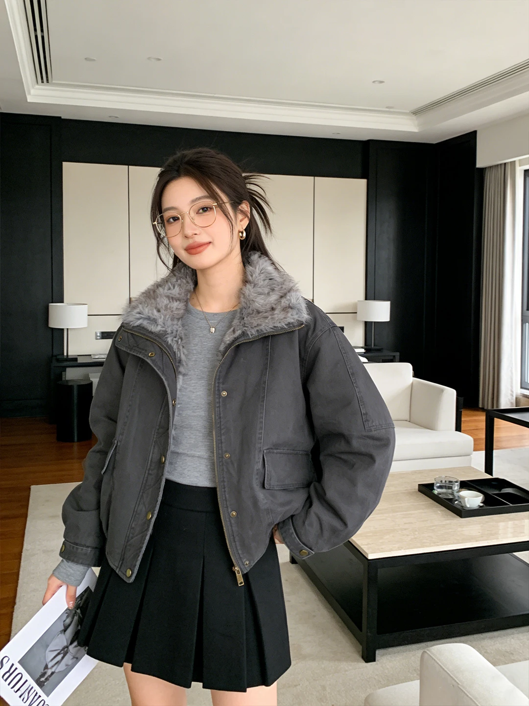 

Корейская джинсовая куртка с флисовой подкладкой и воротником-стойкой, теплая женская верхняя одежда из хлопка для повседневной носки, весна 2026