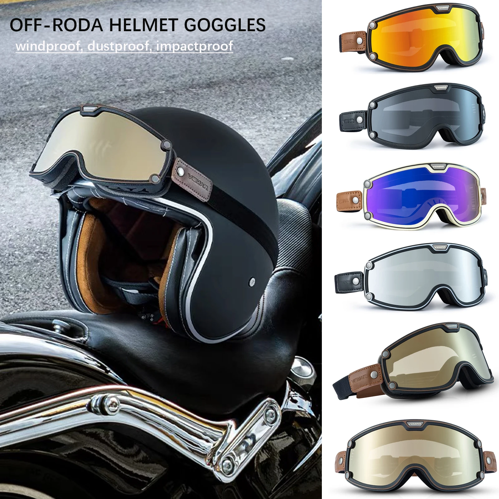

Retro Motorcycle Helmet Goggles Windproof Anti-Sand Cycling Sunglasses Universal Moto Motorbike Riding Glasses for Off-road Use