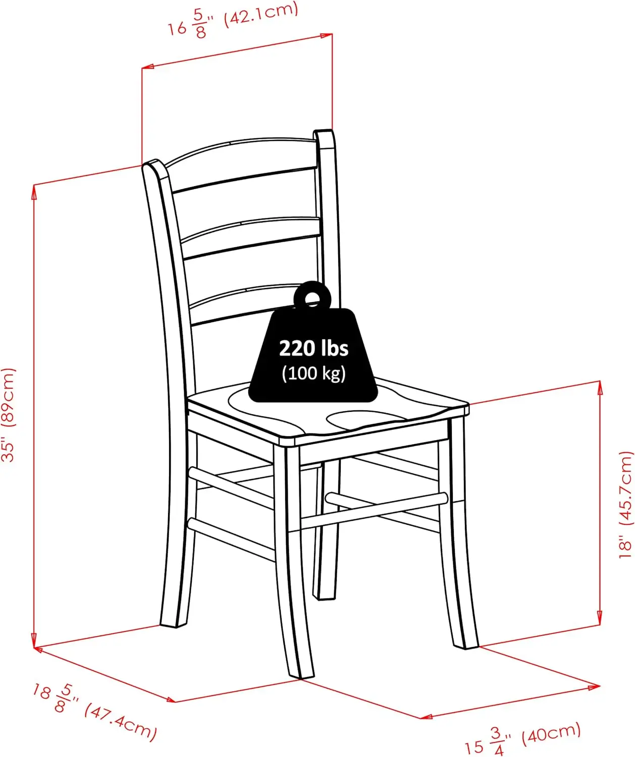 Wood Ladder Back Chair, Light Oak dining chair , 2 Pieces