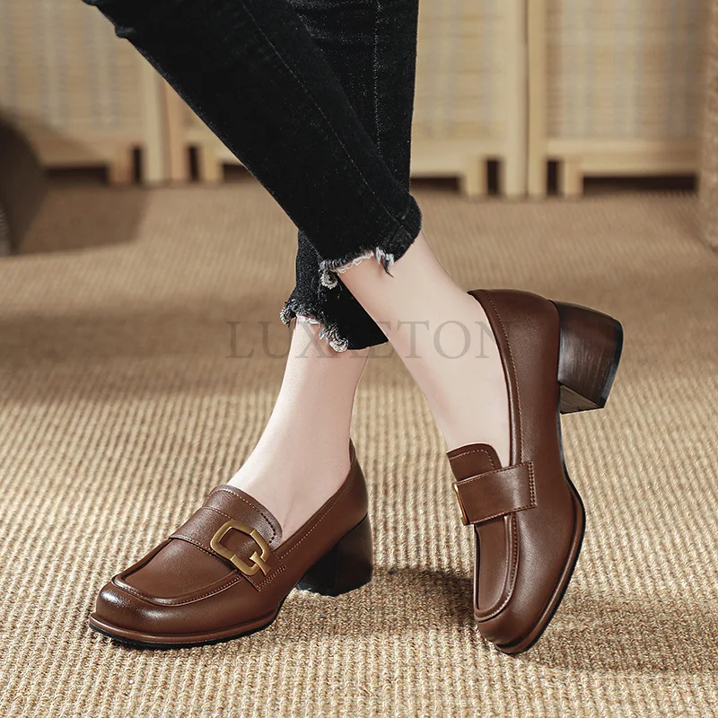 Shoes Female Heels Women British Style New Thick-soled College Style Casual Loafers Black Leather Fashion Shoes Girls Heels