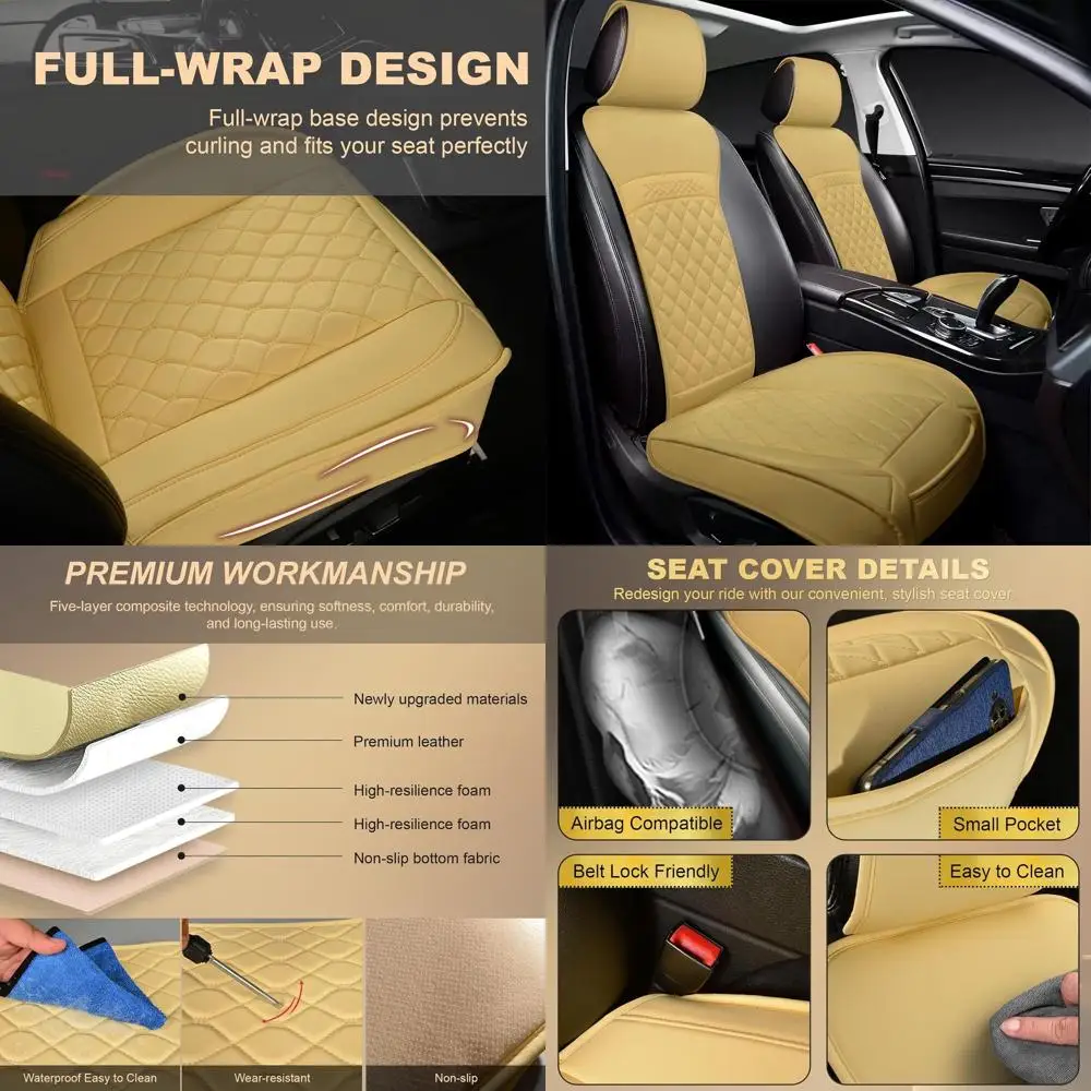

Custom Fit Leather Waterproof Seat Covers for Toyota Models: Tacoma, RAV4, Corolla, Camry, Tundra, Venza, Cross, 2-Pack, Beige