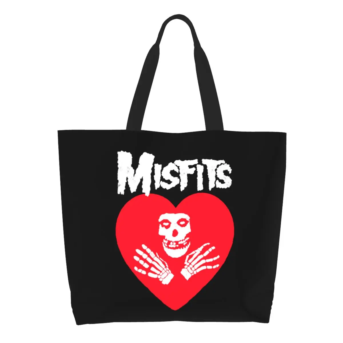 Cute Love Misfits Skull Shopping Tote Bags Recycling Heavy Metal Rock Groceries Canvas Shoulder Shopper Bag