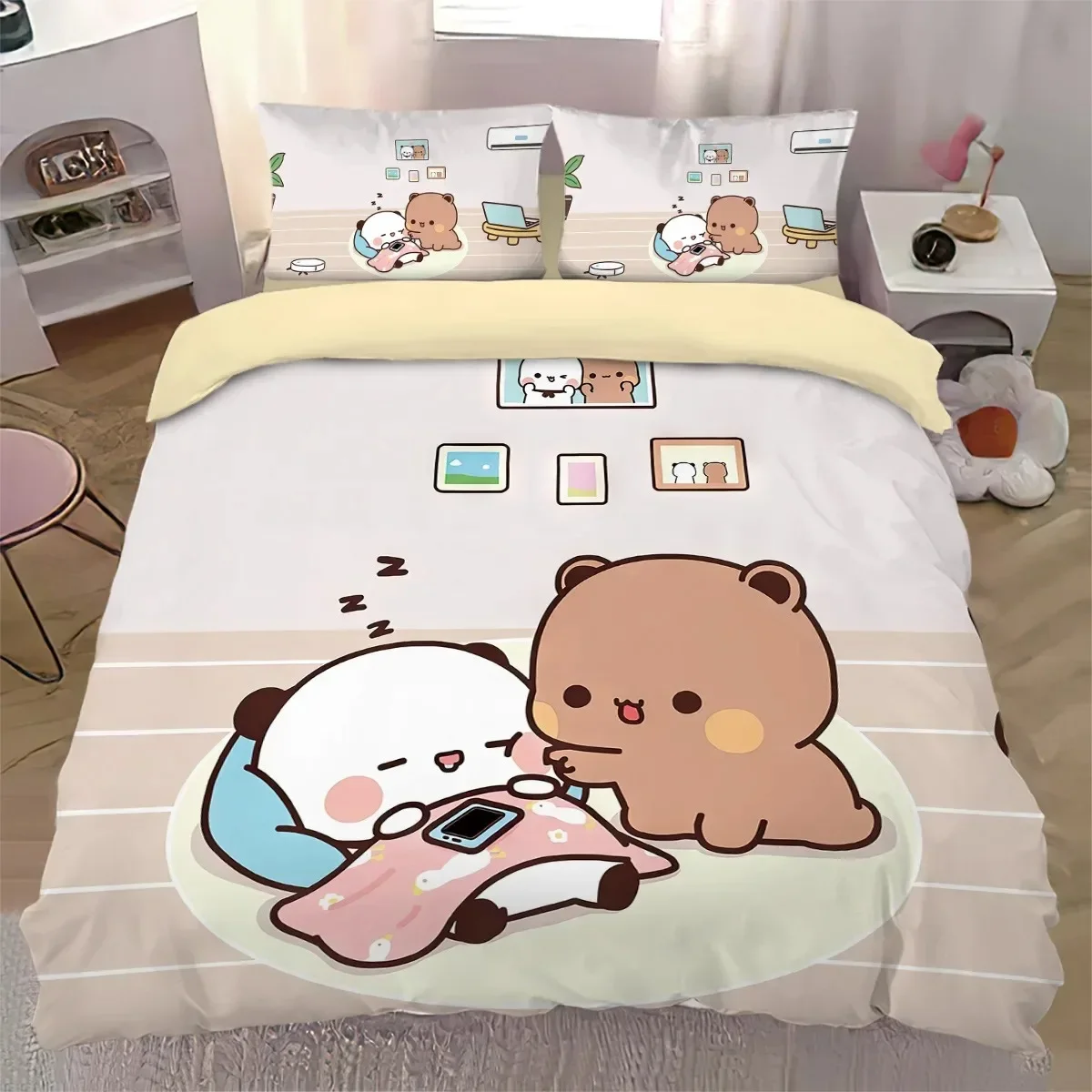 Kawaii Bubu and Dudu Bedding Set Cute Bubu Dudu Duvet Cover Pillowcases Single Double Queen King