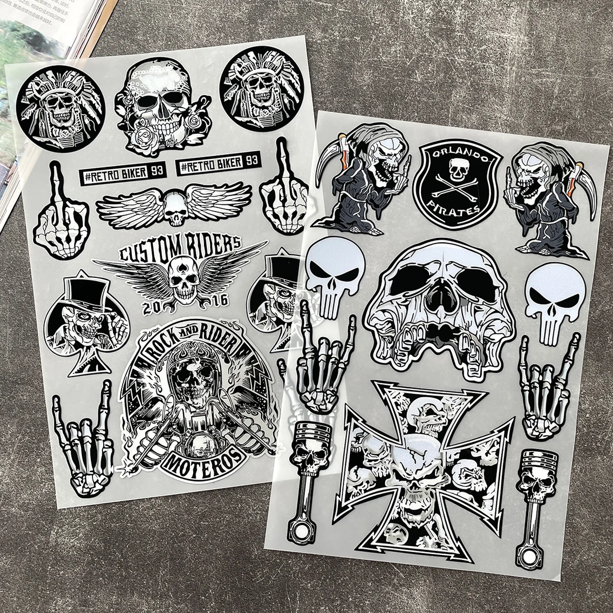 Retro Skull Reflective Motorcycle Stickers Moto Body Helmet Decals Accessories For Harley-Davidson Triumph Royal Enfield Ducati