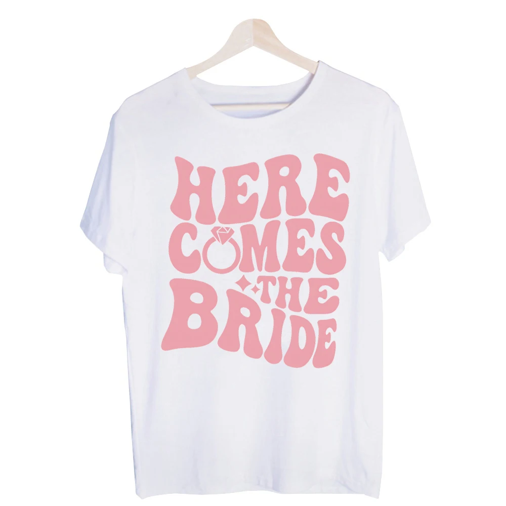 Women's Bride Typography Print Graphic Tee, Casual Short Sleeve T-Shirt for Wedding Events and Bridal Celebrations