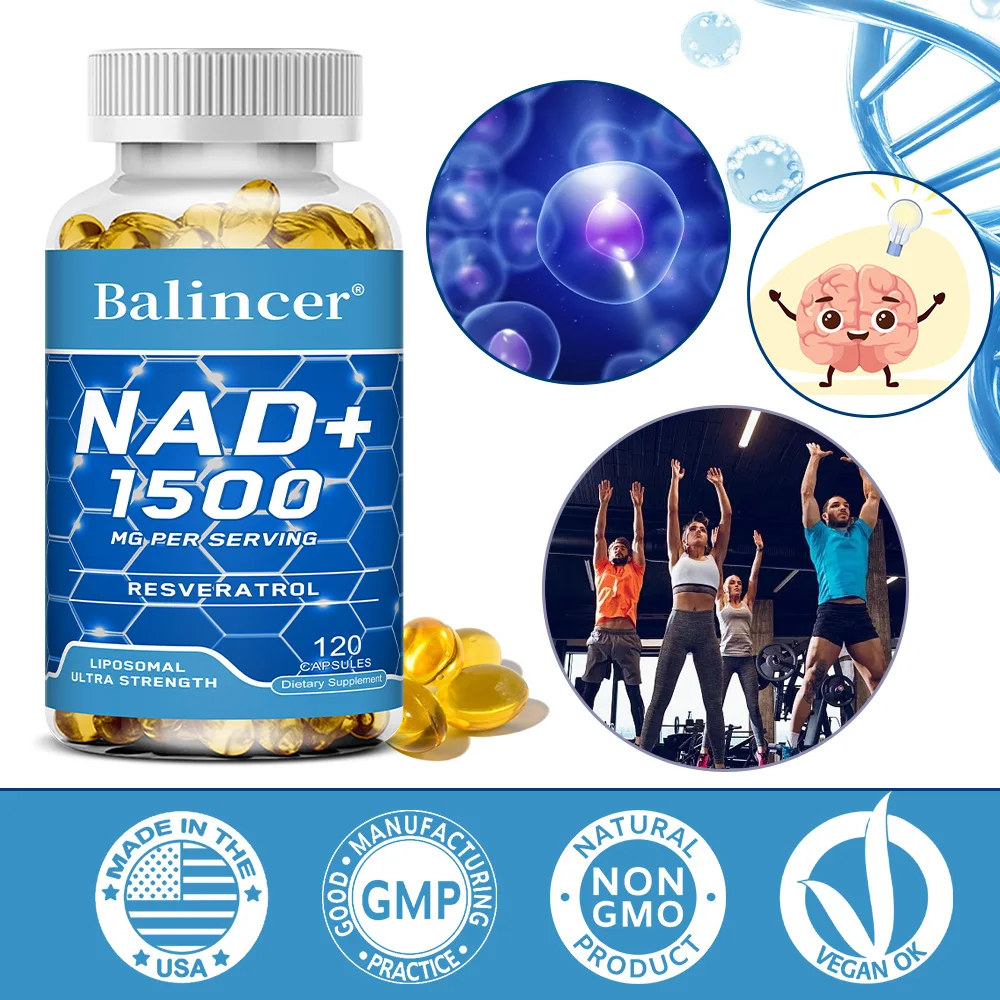 NAD Supplement Softgels 1500mg, Nad Supplements for Women & Men with Resveratrol, Anti-Aging Support, 120 Capsules