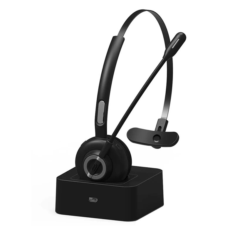 Bluetooth Wireless Headset With Microphone Hands-Free Call Earphone Charging Base For Call Center Office Truck Driver