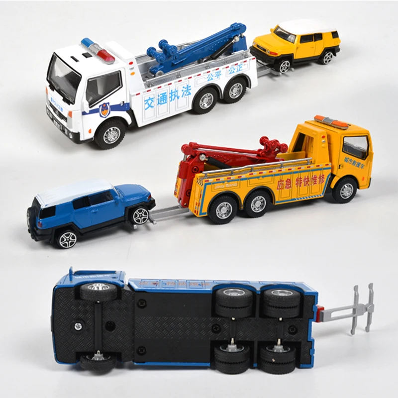 รถแทรลเลอร์กู้ภัยทำจากโลหะมี1/60โมเดลของเล่นสำหรับของขวัญสำหรับเด็ก B279