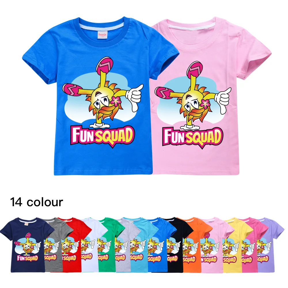 Girls Boys T-shirts Fun Squad Gaming Summer Kids Tops Cotton Casual Children Clothes Anime Cosplay Short Sleeve Pullover Tee