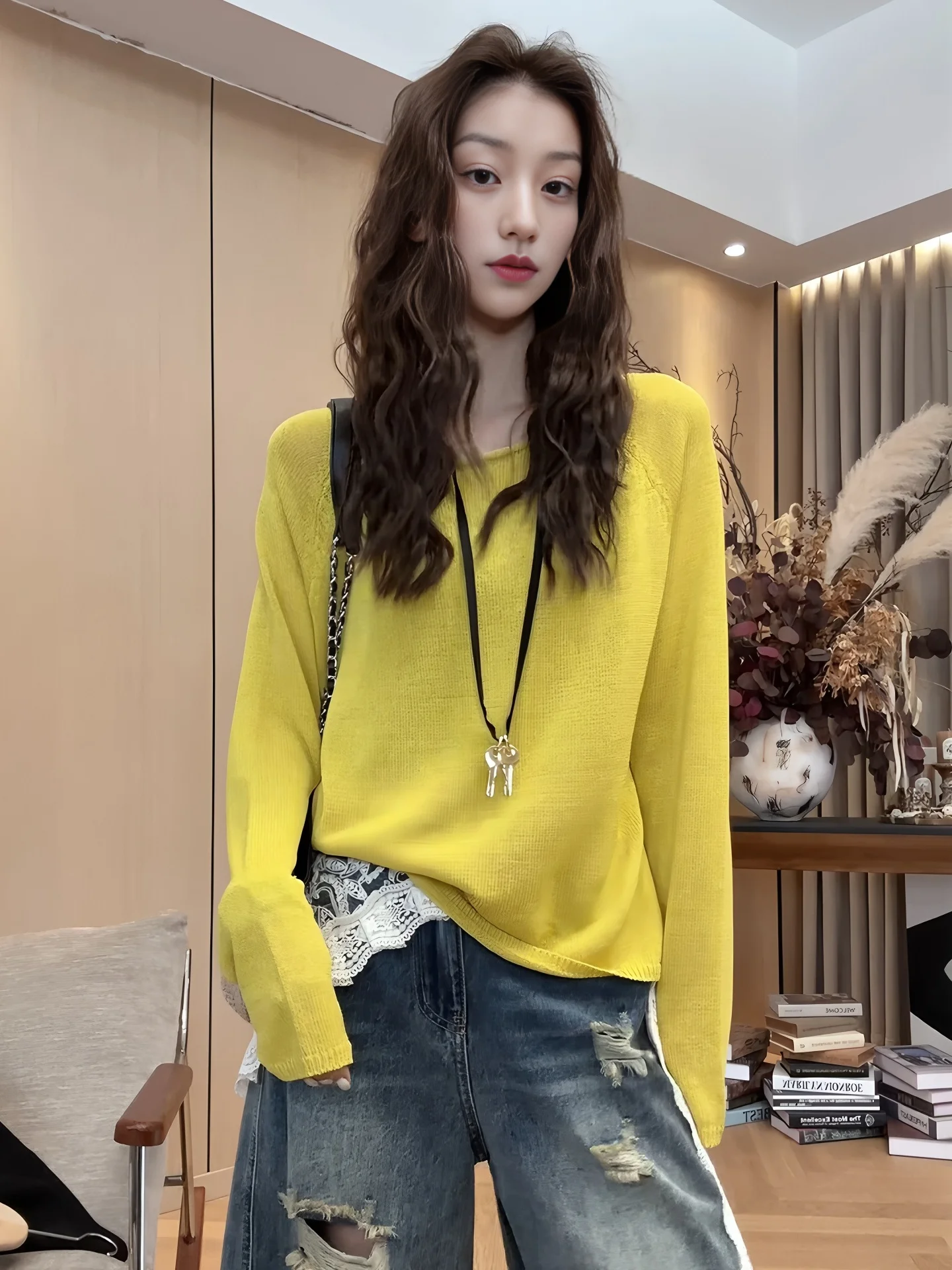 plus Size Women's Long Sleeve Thin Sun Protection Knitted Top T-Shirt Summer New Style Slimming Belly Covering Casual Wear