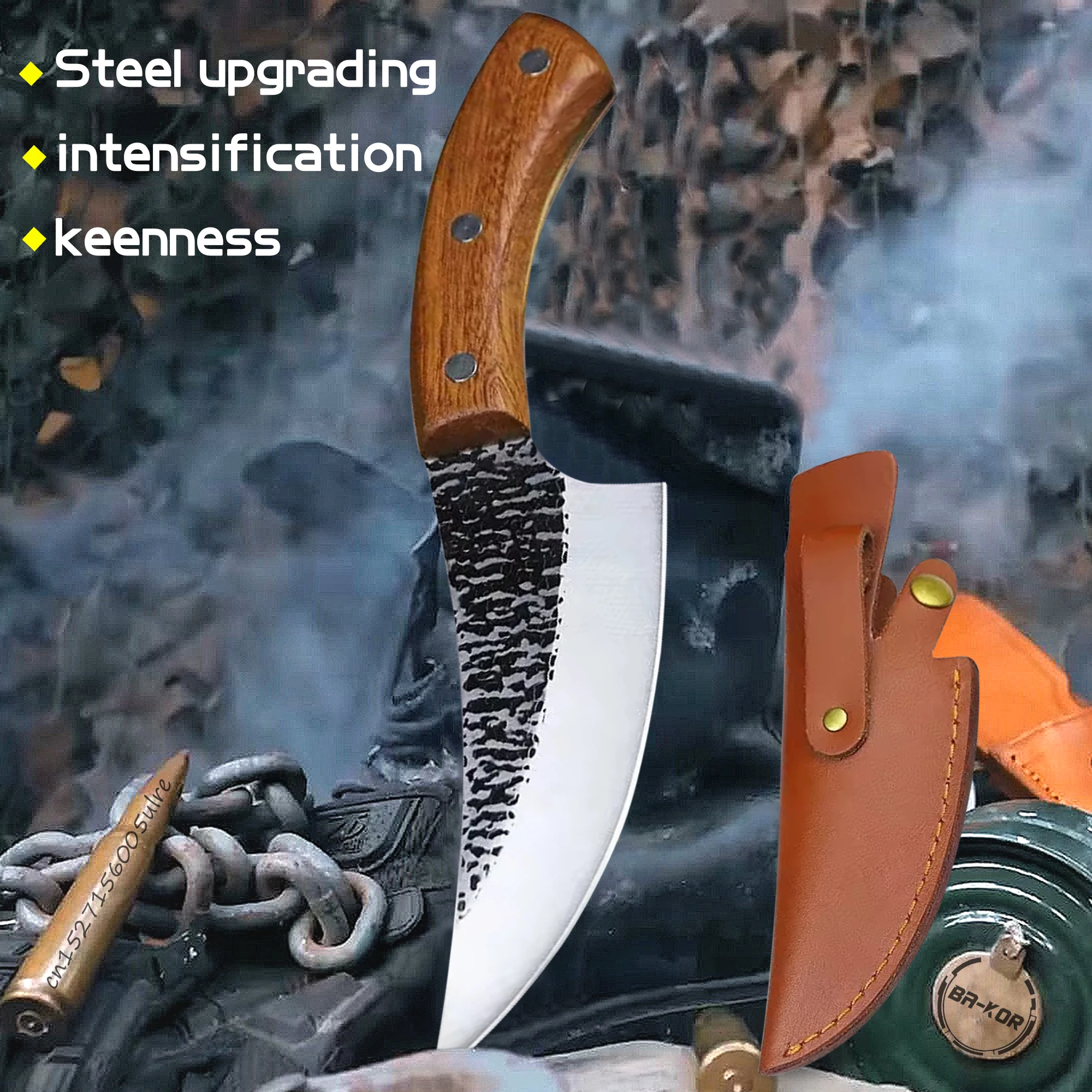 Sharp tang kitchen knife hand-forged high carbon composite steel kitchen knife meat cleaver meat cleaver Boning knife+Knife oil