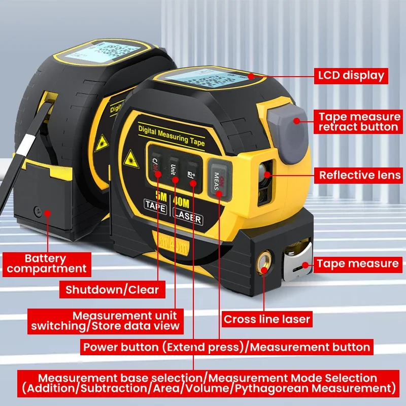 Military-grade super strong laser tape measure; digital tape measure; high-precision long-distance laser rangefinder intelligent