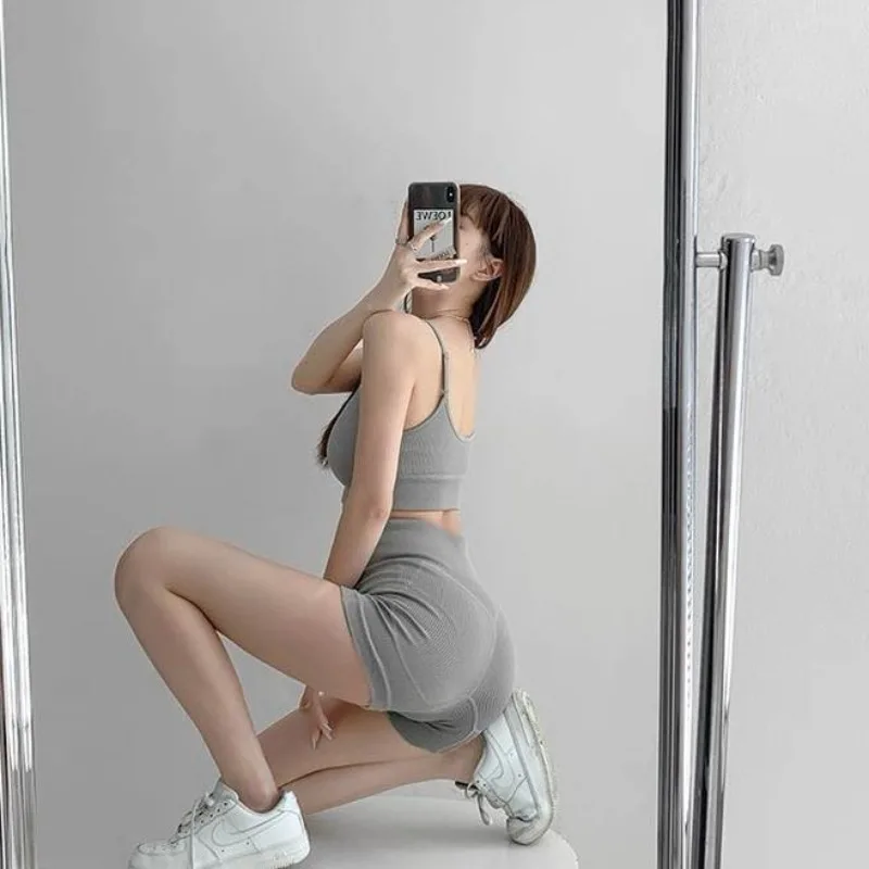 Bra Penyerap Guncangan Pengangkat Pinggul Caestus Pinggang Tinggi Terlaris Benang Mulus Set Olahraga Luar Ruangan Yoga Elastis Kebugaran 2 Buah