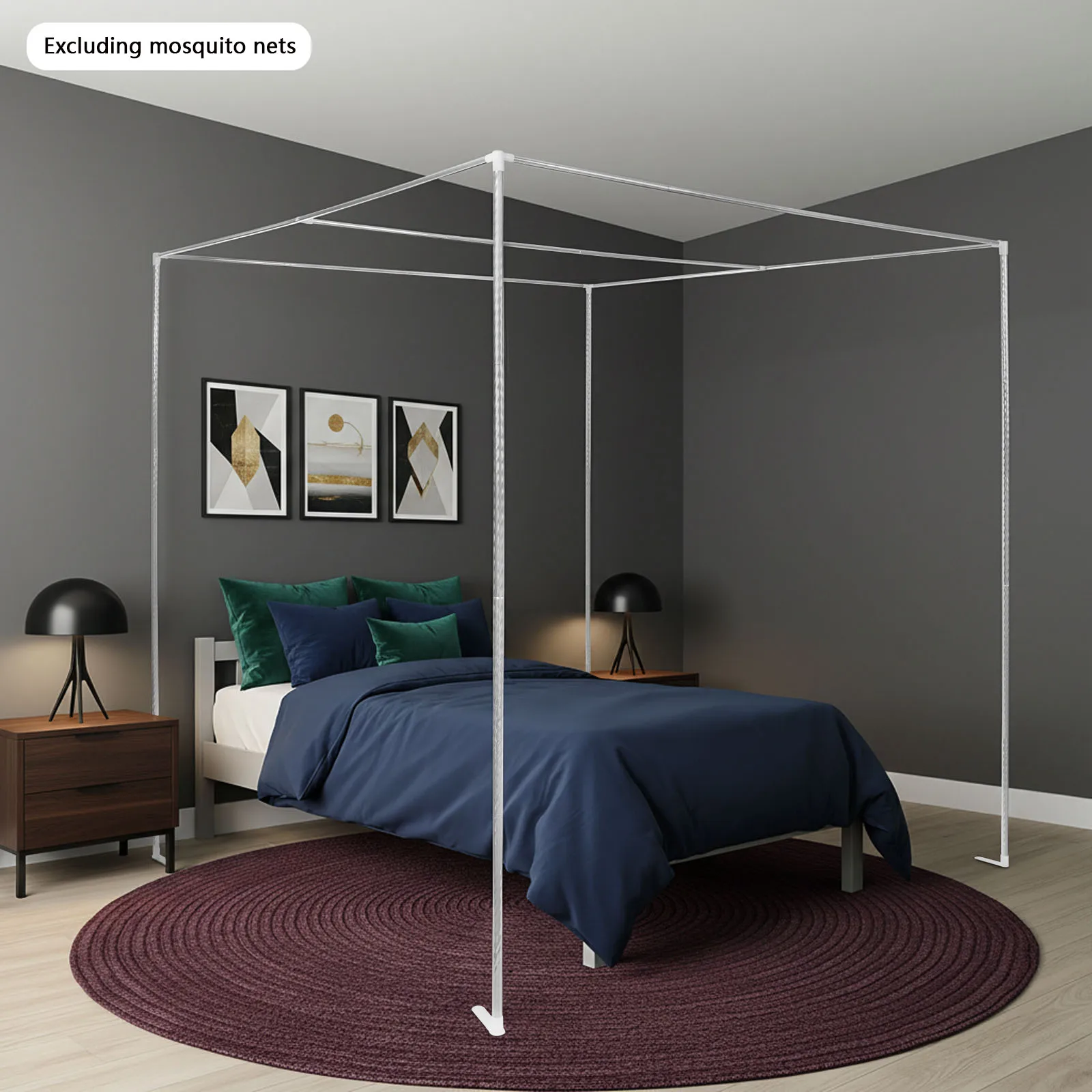 2x2x2m Stainless Steel Bed Canopy Silver Mosquito Netting Canopy Frame for Bedrooms Guest Rooms