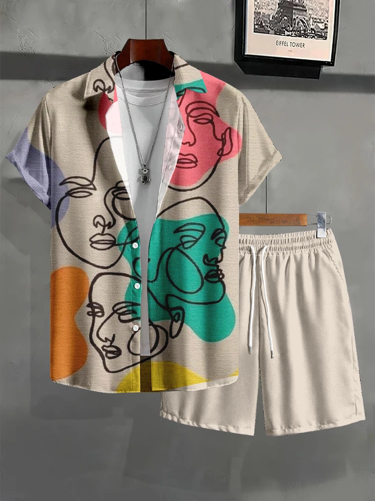 

Летний новый повседневный повседневный мужской комплект рубашек, уличная модная мужская рубашка с короткими рукавами, уличный комплект мужских пляжных шорт с 3D принтом