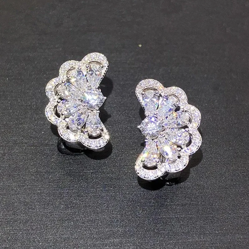 CAOSHI Delicate Flower Stud Earrings for Women Bright Zirconia Jewelry for Engagement Fashion Lady Wedding Ceremony Accessories