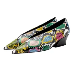 New Summer Autumn Female Colorful Snakeskin Pattern Fashion Shoes Lady Elegant Pointed Toe Casual V Cut Ladies Wedge Shoes A141