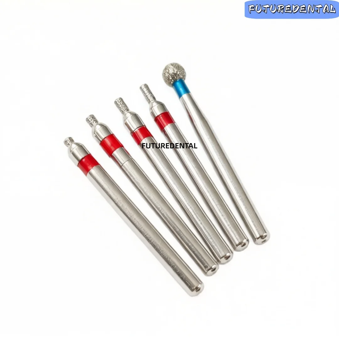 9Pcs Dental Reverse Prep Kit with Red Stand - Direction Fissure Drill Sliver Diamond Enamel Burs for Crown & Bridge Work