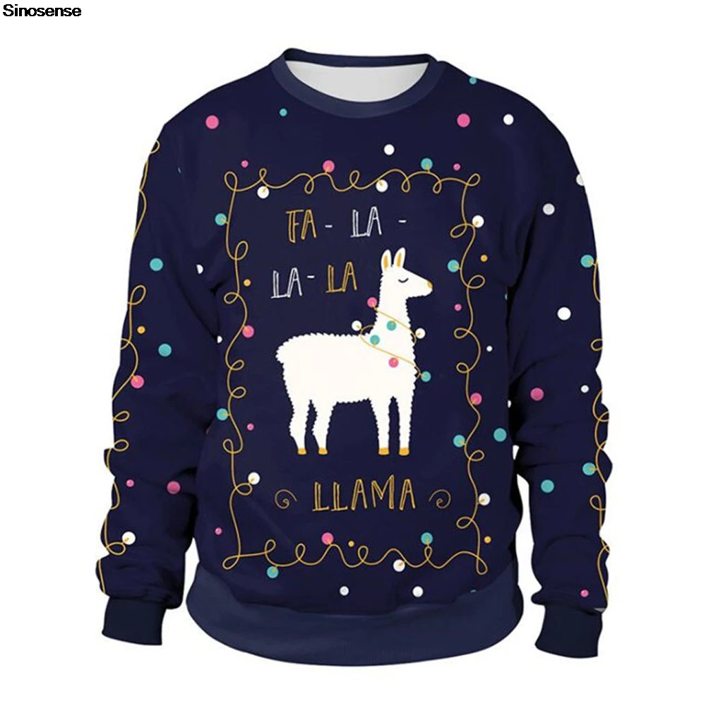 

Men Women Xmas Sweatshirt 3D Funny Print New Year Eve Holiday Party Jumpers Tops Couples Pullover Alpaca Ugly Christmas Sweater
