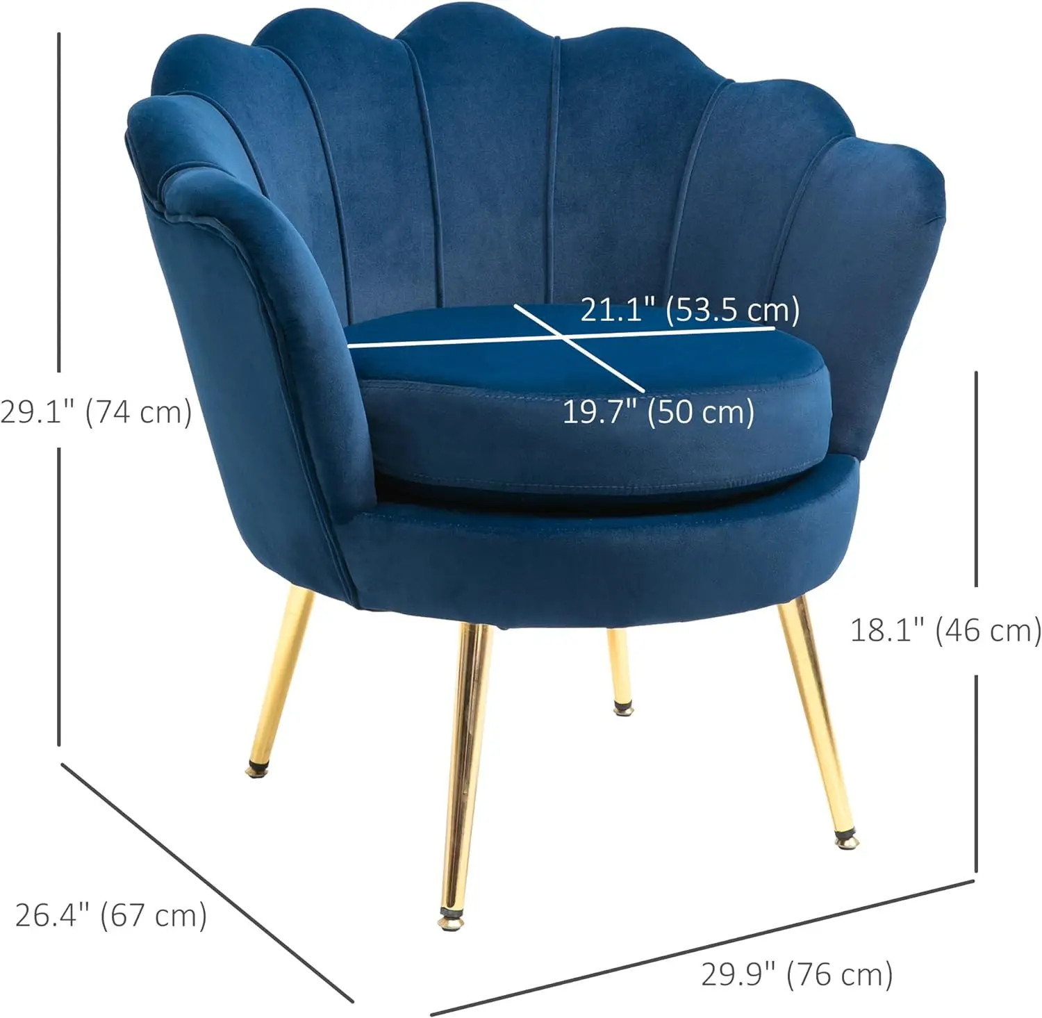 Formwell Modern Accent Chair, Velvet-Touch Fabric Leisure Club Chair with Gold Metal Legs for Bedroom living room