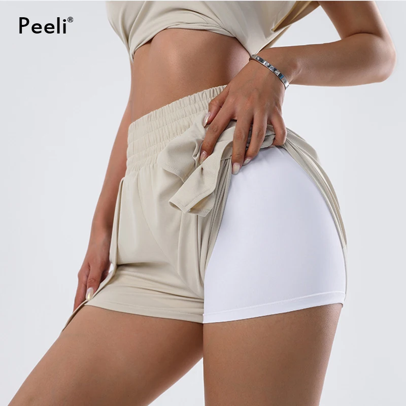 Spandex Sports Shorts with Phone Pockets Loose Yoga Shorts Women Clothing High Waist Gym Shorts Athletic Workout Leggings Woman