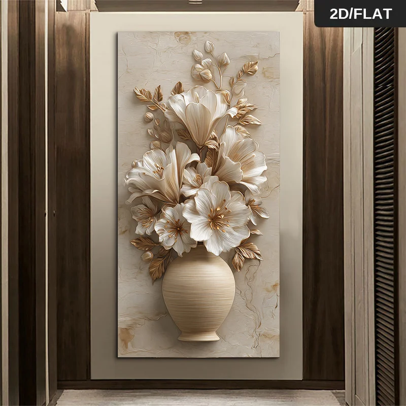2D Flat Large Modern Elegant Beige Vase Canvas Wall Art - Unframed Abstract Canvas Painting Art for Living Room & Office Decor