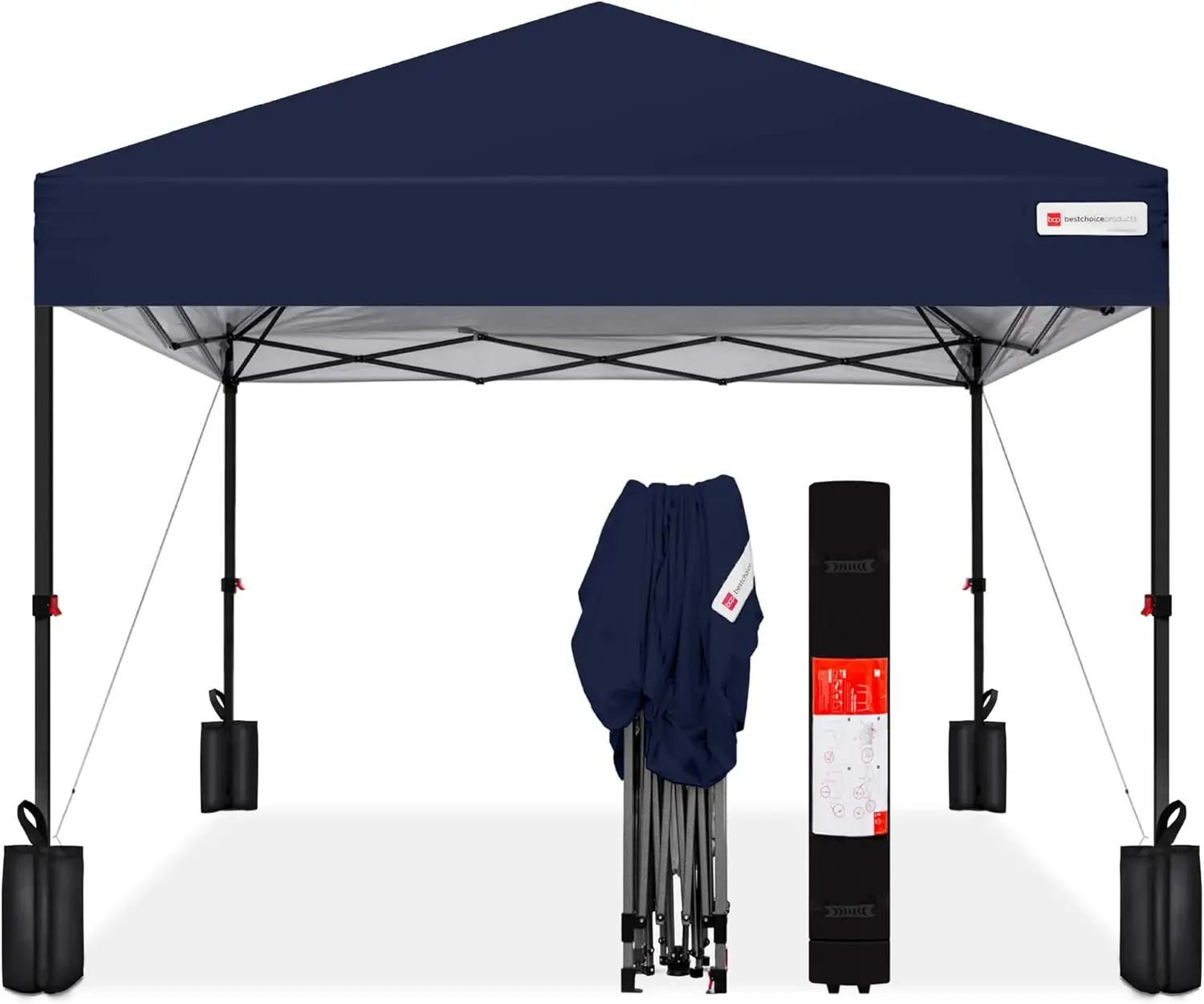 

10x10ft Pop Up Canopy Tent, Outdoor Shade, 1 Person 1 Minute Set Up, Carry Case, 4 Weight Bags - Navy Blue