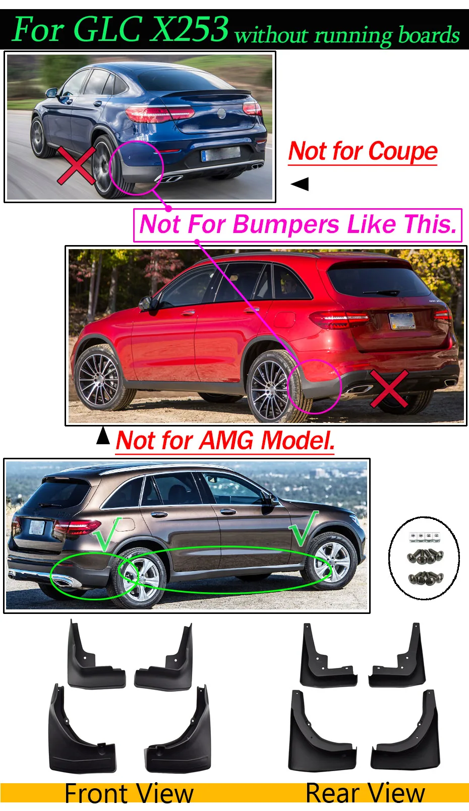 

Front Rear Mudflaps For Mercedes Benz GLC Class X253 C253 2016 - 2020 Mud Flaps Splash Guards Mudguards Flap Fender 2017 2018