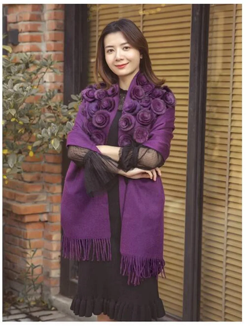Wool Cape With Real Rex Rabbit Fur Wedding Bolero Fluffy Stole Bridal Jacket Formal Party