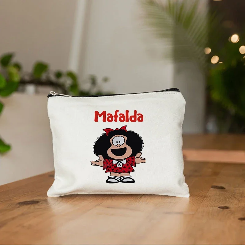 Милая аниме косметичка Mafalda, органайзер для карандашей на молнии, дорожные сумки для туалетных принадлежностей, подарок, милый кошелек для макияжа