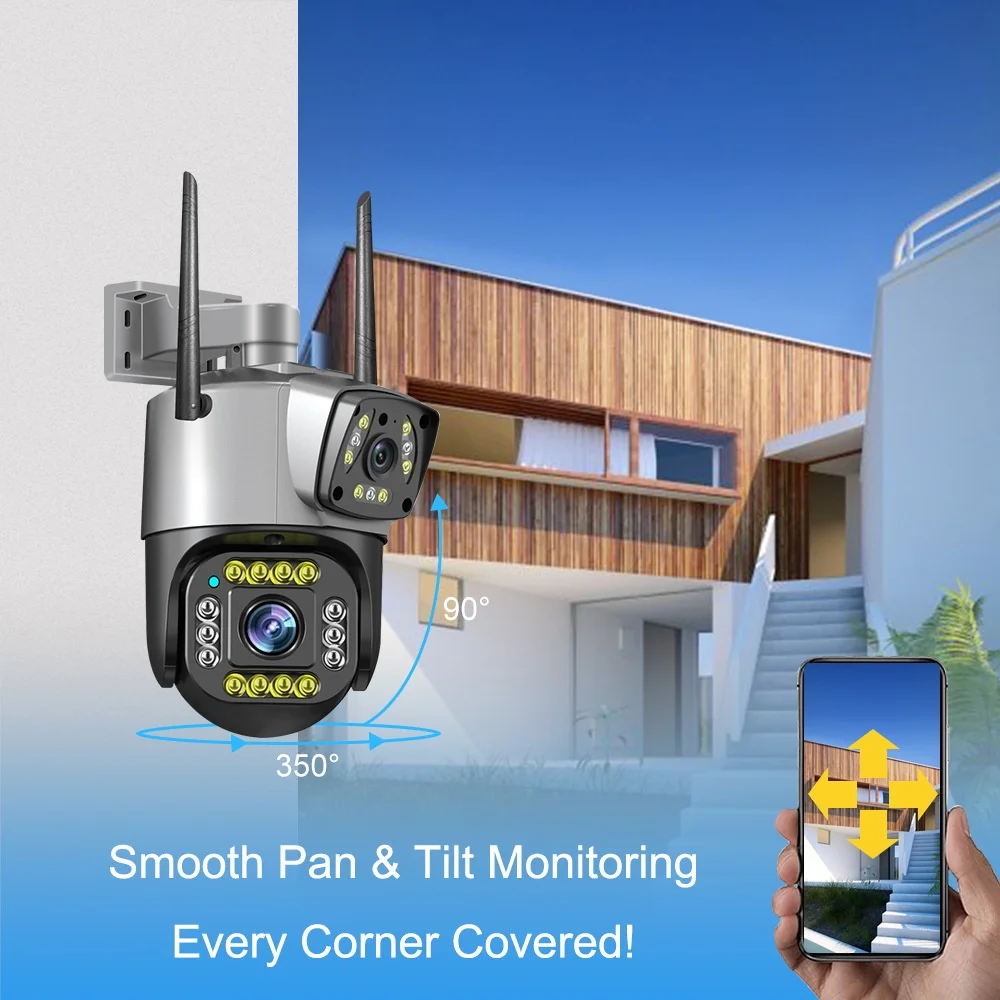 4mp 4G Simkaart Dubbele Lens Ptz Camera Dual Screen Ai Human Tracking Wifi Beveiliging Gesloten Televisiebewaking Ip Camera