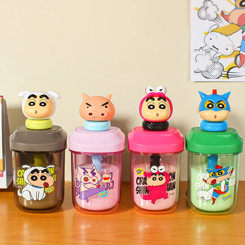 Crayon Shin-chan Water Cup Summer Drink Mixing Bottle Portable Pot for Male and Female Students with Straw Anime Peripheral Gift