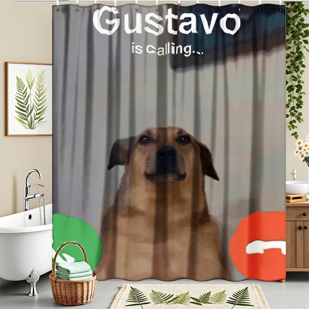 Dog Portrait Shower Curtain - Gustavo is Calling Dog Shower Curtain for Bathroom Decor