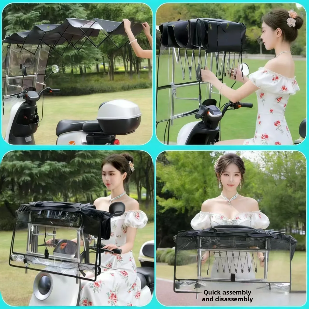 Electric motorcycle canopy rainproof sunscreen battery bike rain shade new folding shrink removable rainstorm protection
