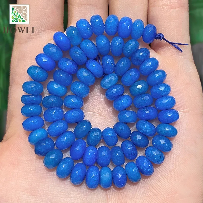 Natürliche facettierte blaue Jaspis-Rondelle-Perlen für die Schmuckherstellung, lose Spacer-Perlen, DIY-Armband-Zubehör, 38,1 cm Strang, 8 mm