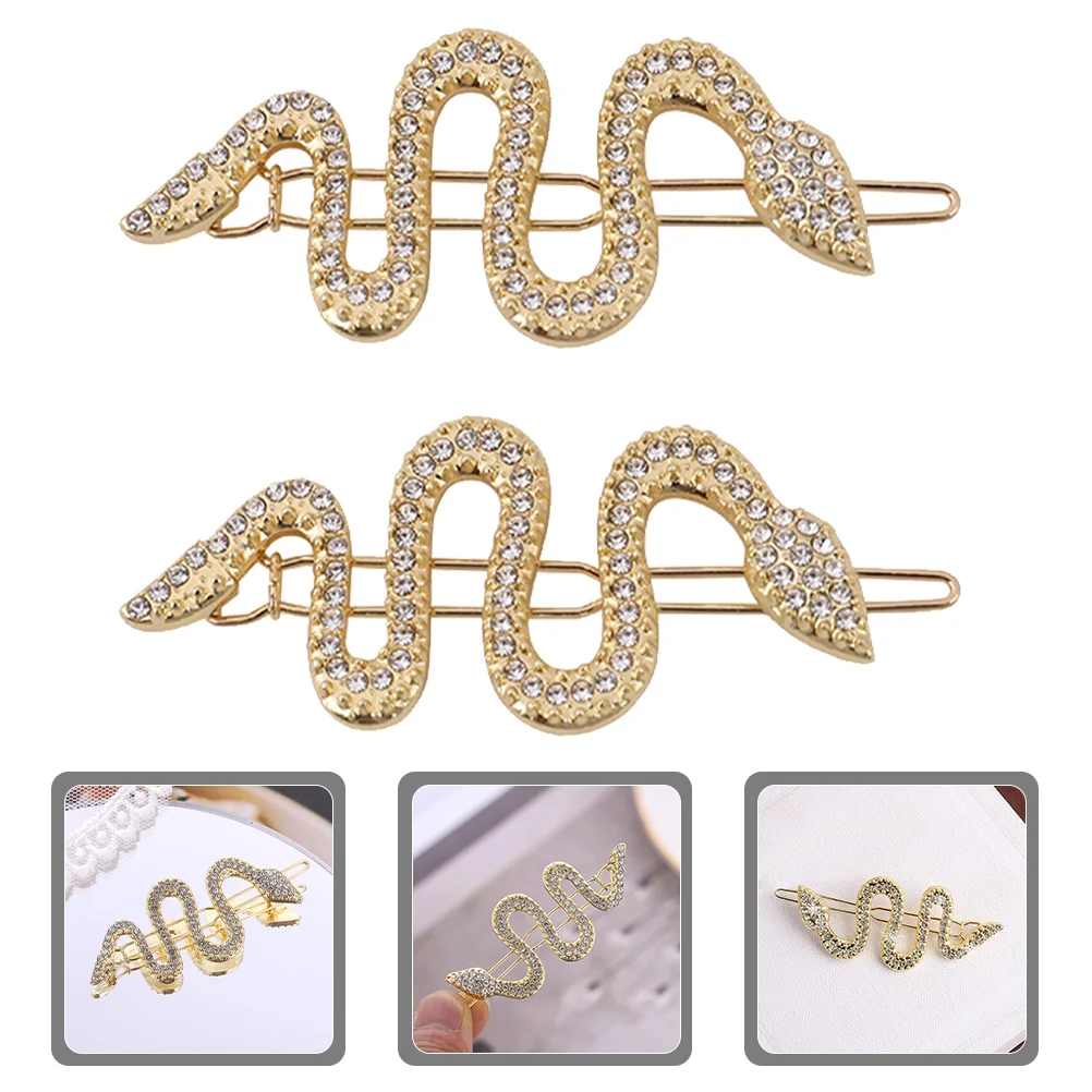 

2 Pcs Snake Hairpin Accessories Barrettes Clips Small Gold Decorations for Women