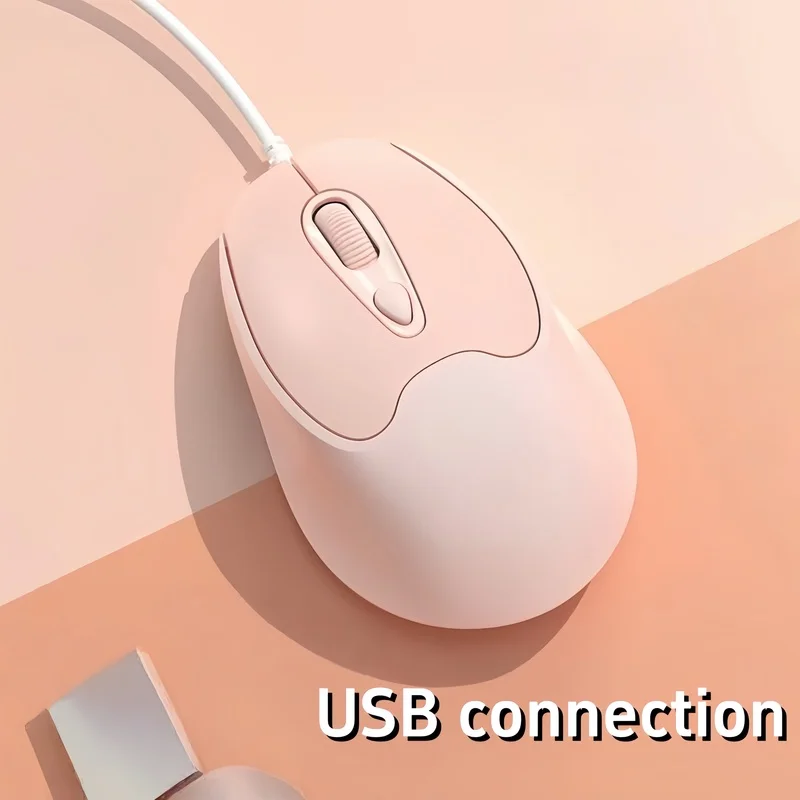 Pretty Wired Pink USB Mouse Designed for Women, Loud Click Button, Plug‑and‑Play for Office and Home