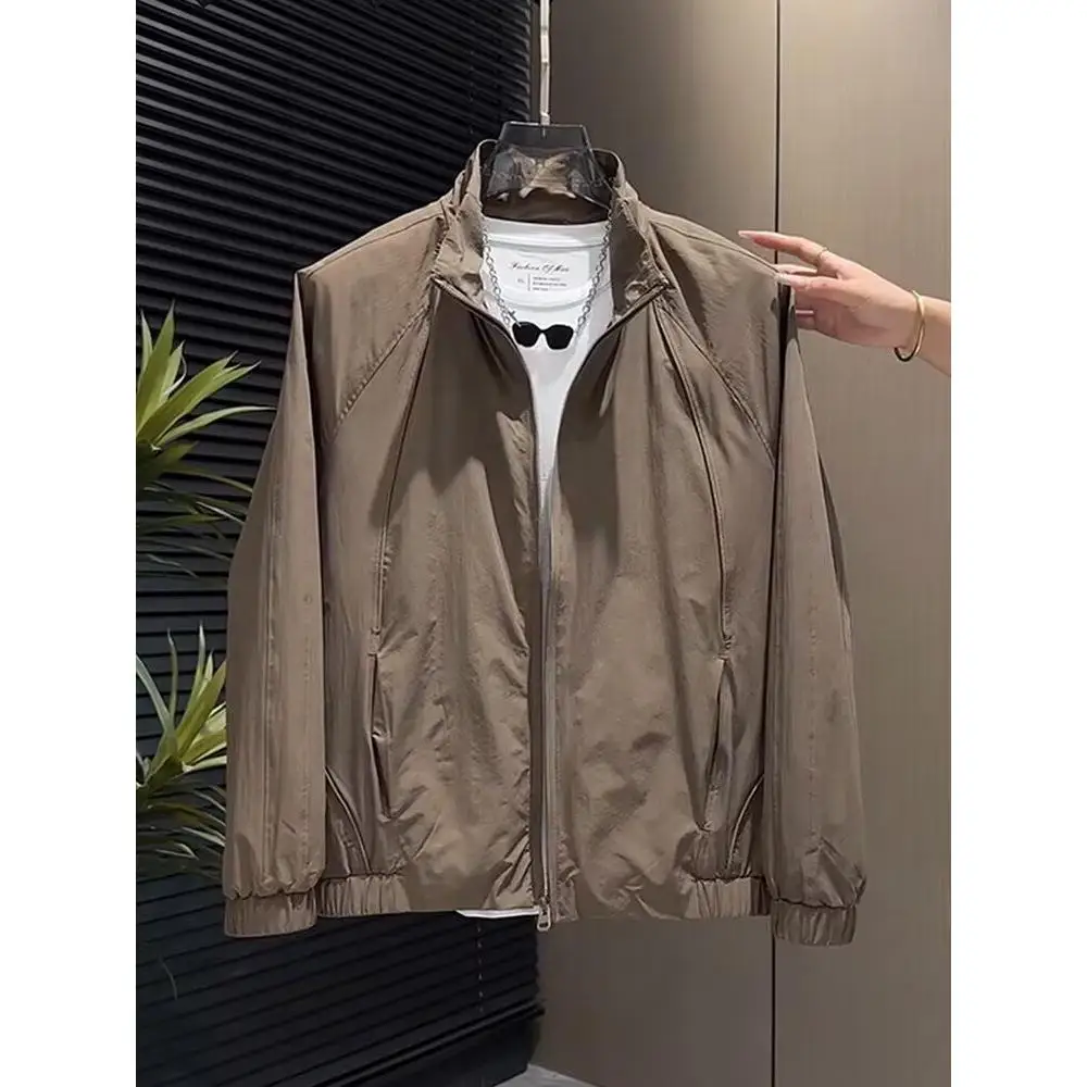 

Casual Men's Stand Collar Jaet Spring Autumn New Korean Faion Versatile Youth Simple Pure Color Line Outerwear