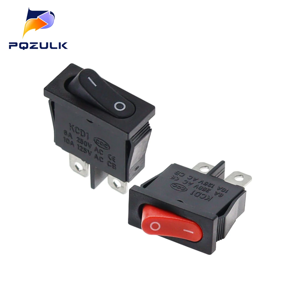 KCD1-110 Thin Flat Shape Rocker Switch 2-Pin 2-Position Red-Black 6A 250VAC/10A 125VAC 9.5 * 21MM Instrument Small Switch