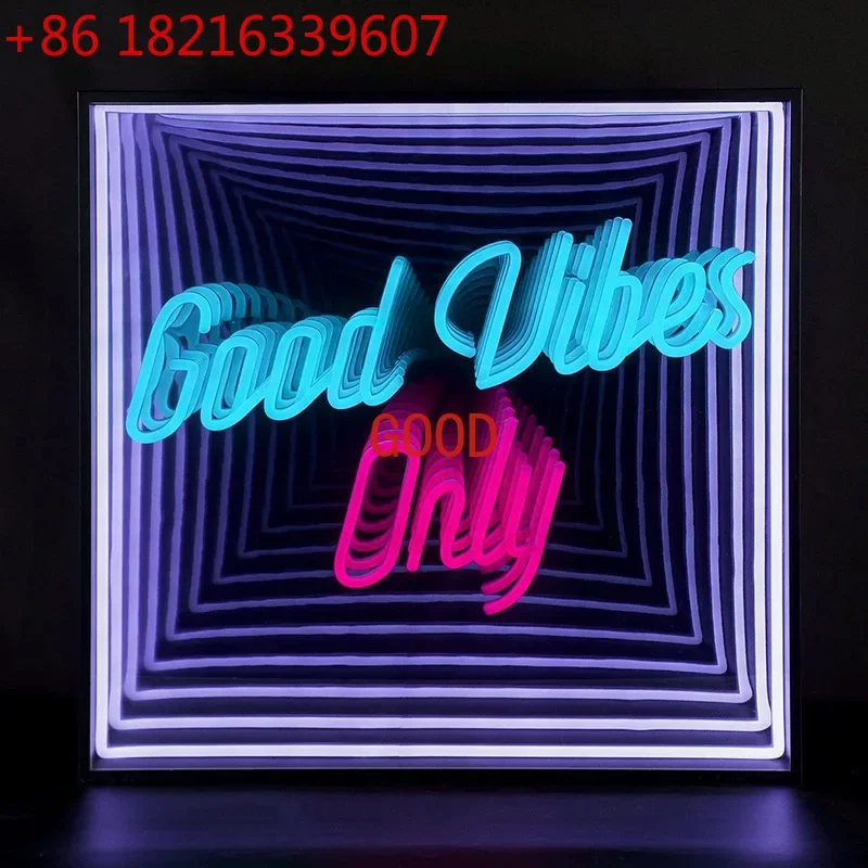 TAO new customized romantic optical illusion effect Frame infinity mirror neon sign
