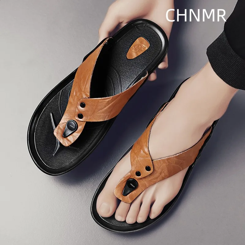 Chanclas informales resistentes al desgaste para hombre, antideslizantes, planas, transpirables, a la moda, ligeras, combinan con todo, zapatillas de playa, Verano