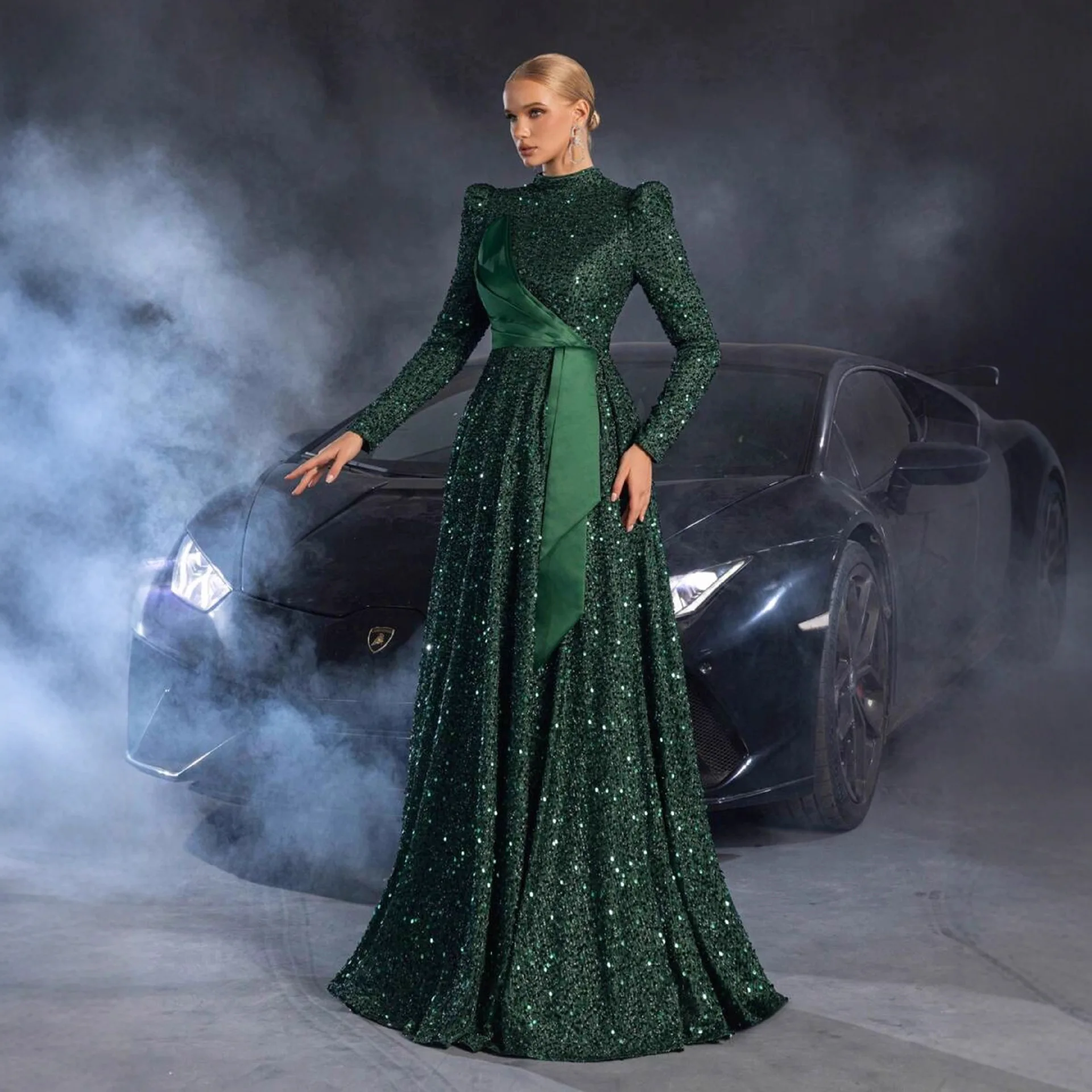 Fashionable Evening Dress Banquet Creative Sequins Patchwork Satin Party Dress Long Elegant