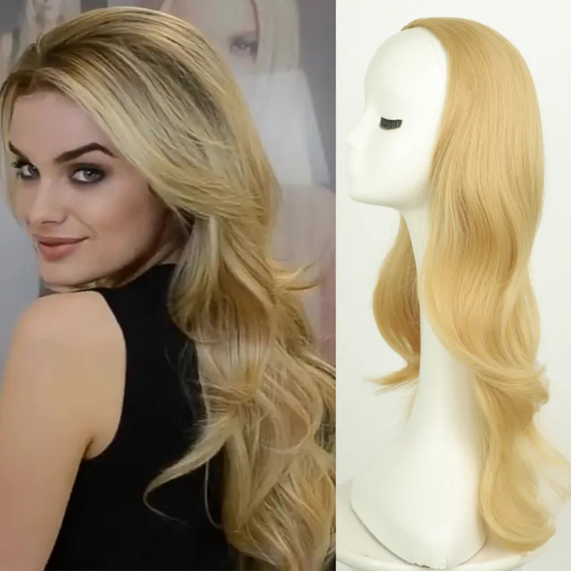 女性用の大きなウェーブのロングカーリーヘアウィッグは合成繊維製で、日常使用に適しています。