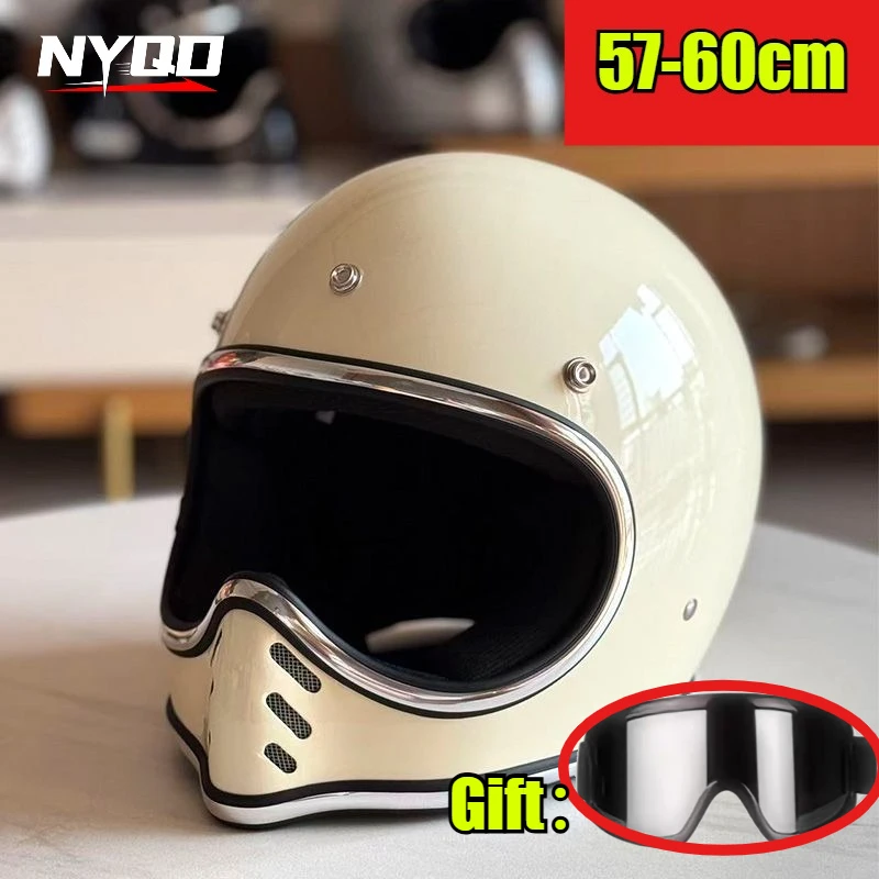 

Unisex Retro Motorcycle Helmet Chrome Silver Rim Full Face Fiberglass Small Helmet Four Season 소두핏 레트로 헬멧