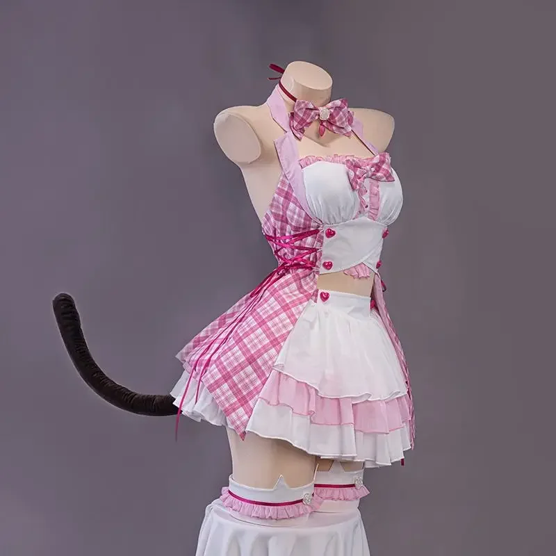 Juego Cosplay vestido traje Sexy disfraz de gato con cola de gato conjunto de Anime lindo juego Cosplay Chocolate y vainilla traje de sirvienta conjunto de servicio