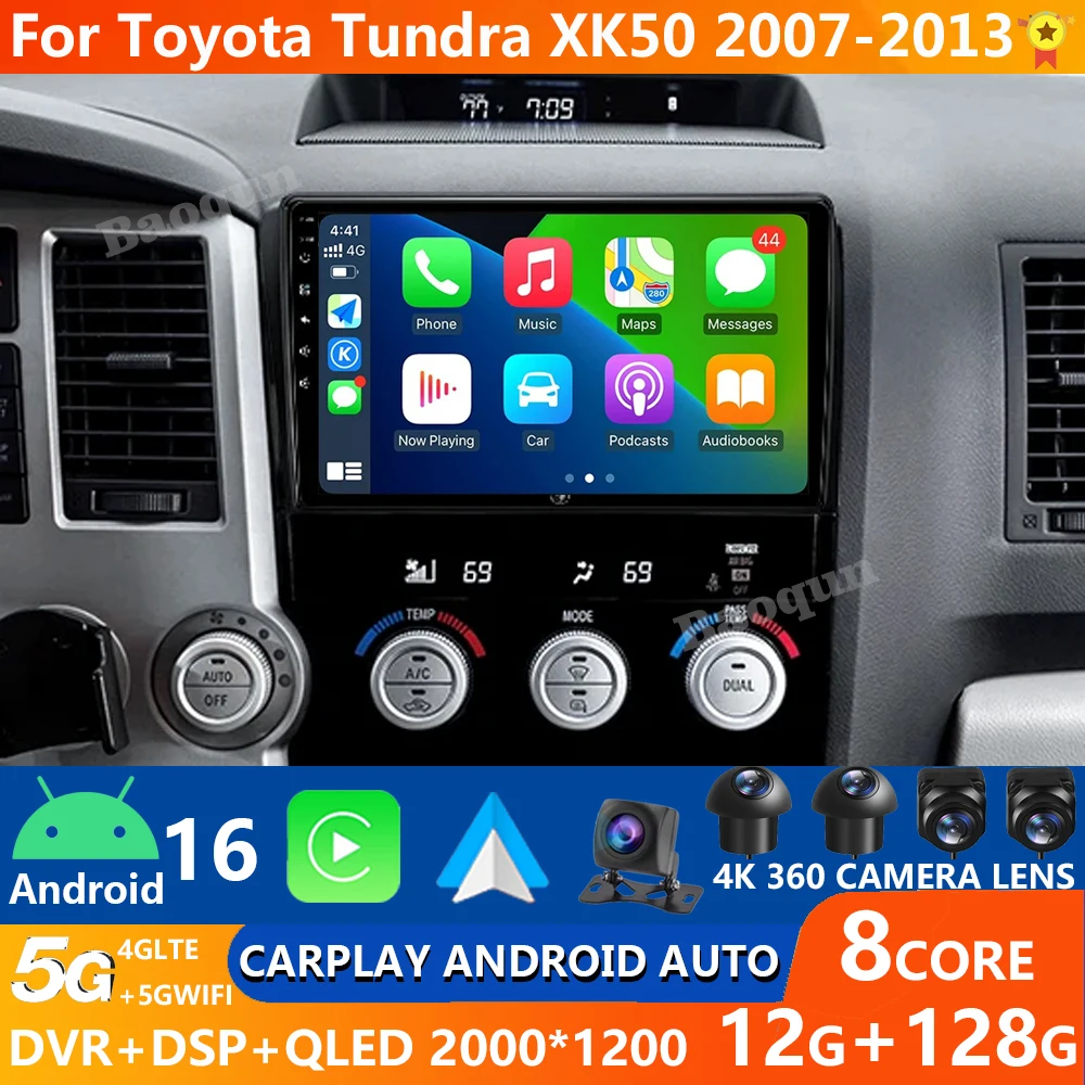 Android 16 Radio del coche para Toyota Tundra XK50 2007 - 2013 Sequoia XK60 2008 - 2017 reproductor de vídeo Multimedia Carplay Auto 4G WIFI BT