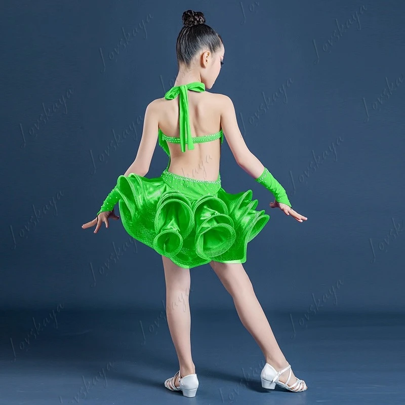 Latein-Tanz-Performance-Outfit für Kinder – Mädchen-Rock mit Fransen, einteiliges Performance-Outfit, professionelles Wettkampf-Outfit